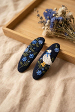 アヒル＆フラワー刺繍 ヘアピン