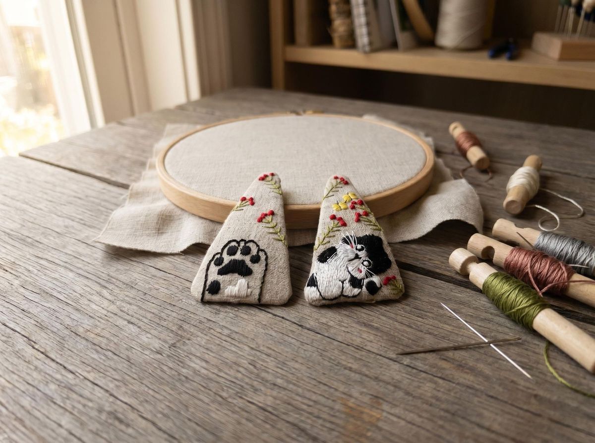 アヒル＆フラワー刺繍 ヘアピン