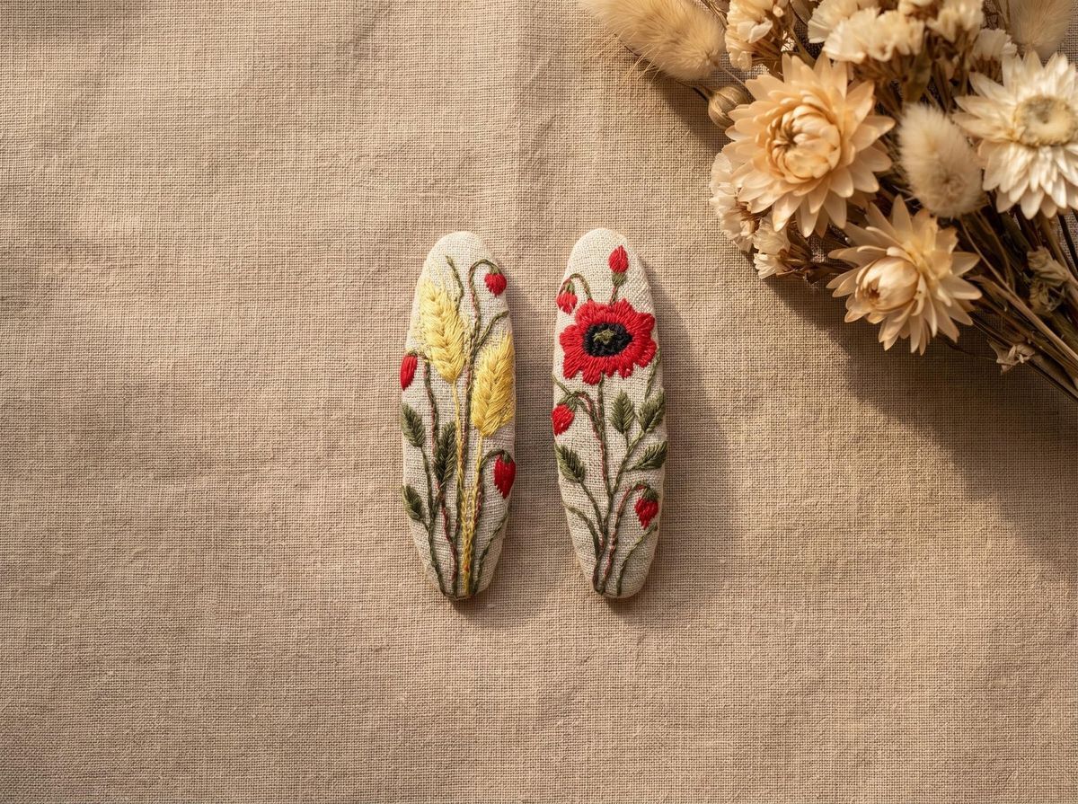 アヒル＆フラワー刺繍 ヘアピン