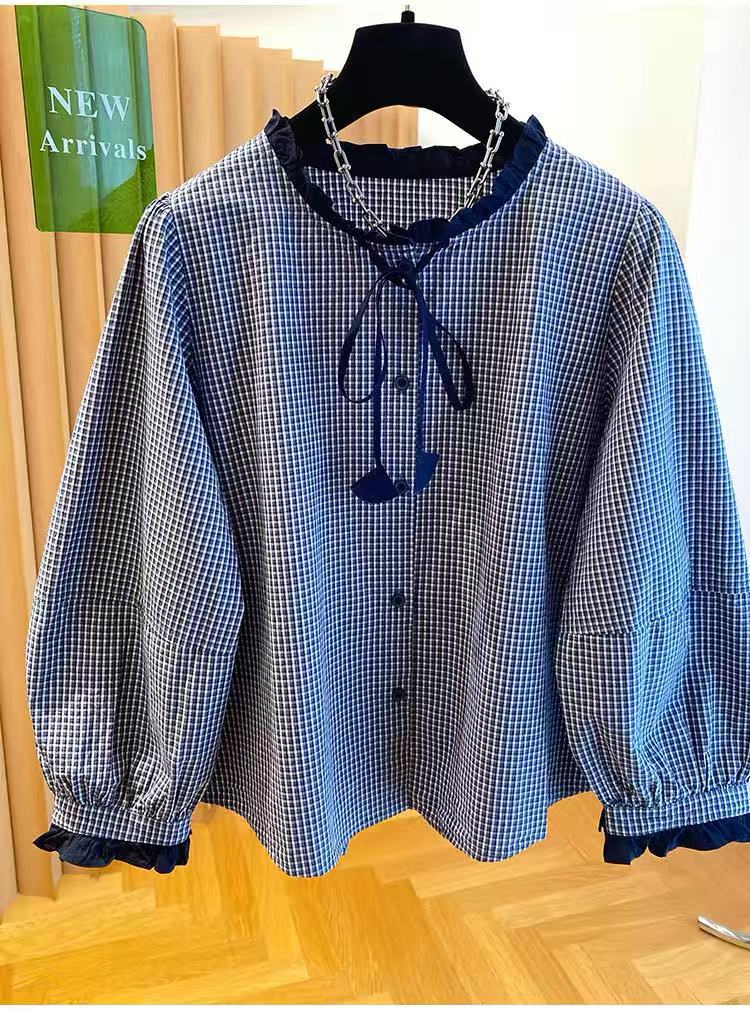 ブルーチェック 長袖シャツ
