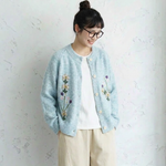 3色展開｜花刺繍 前ボタン長袖カーディガン