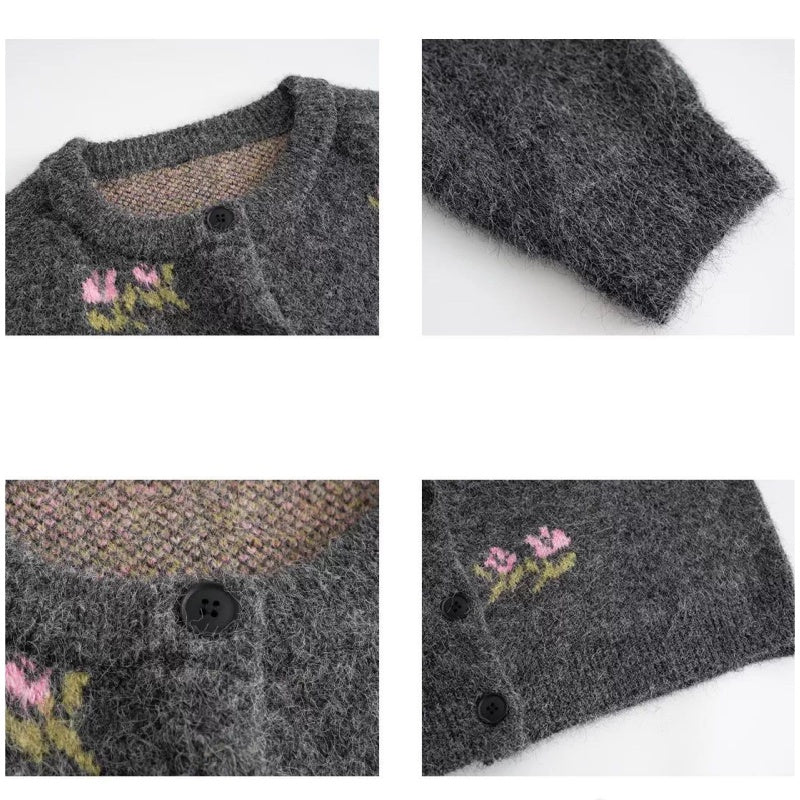 3色展開｜花刺繍 ゆったりニットカーディガン