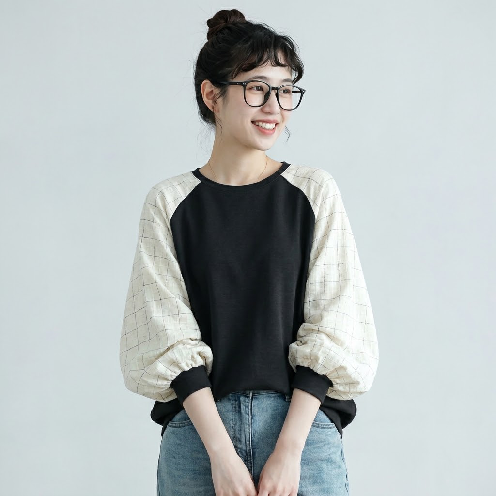 3色展開｜配色切替 クルーネック長袖Tシャツ