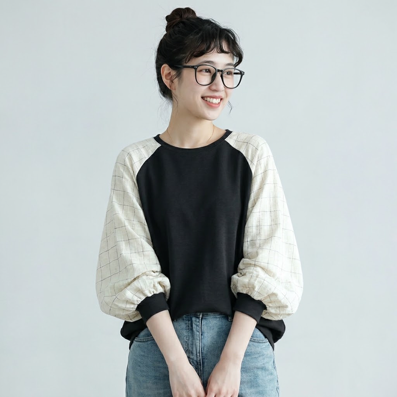 3色展開｜配色切替 クルーネック長袖Tシャツ
