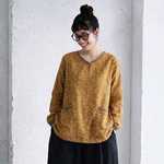 4色展開｜綿麻混 花柄 Vネック長袖ブラウス