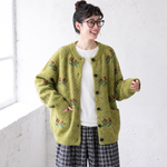 3色展開｜花刺繍 ゆったりニットカーディガン