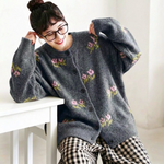3色展開｜花刺繍 ゆったりニットカーディガン
