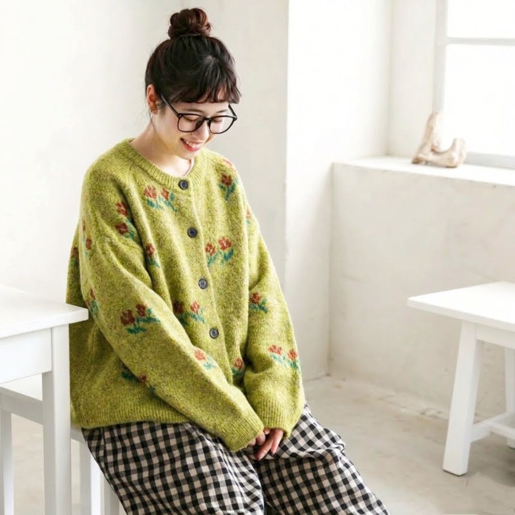 3色展開｜花刺繍 ゆったりニットカーディガン