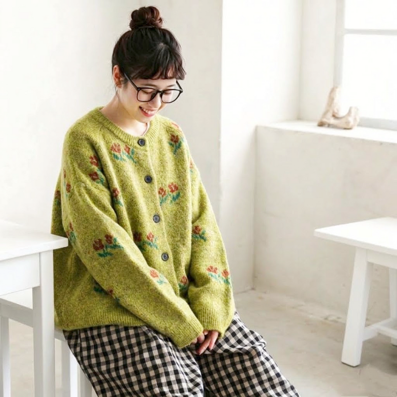 3色展開｜花刺繍 ゆったりニットカーディガン