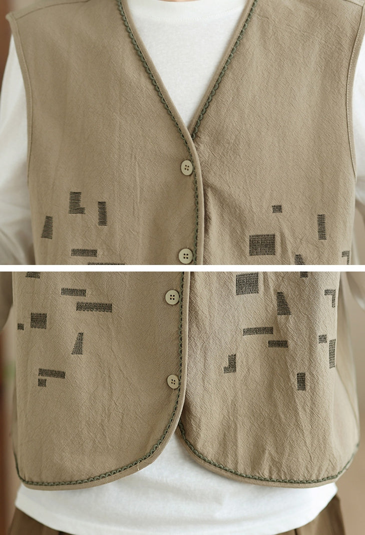 2色展開｜刺繍 前開きノースリーブベスト