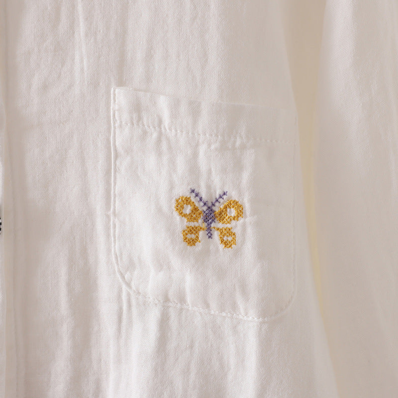 アニマル刺繍 シャツカラーブラウス