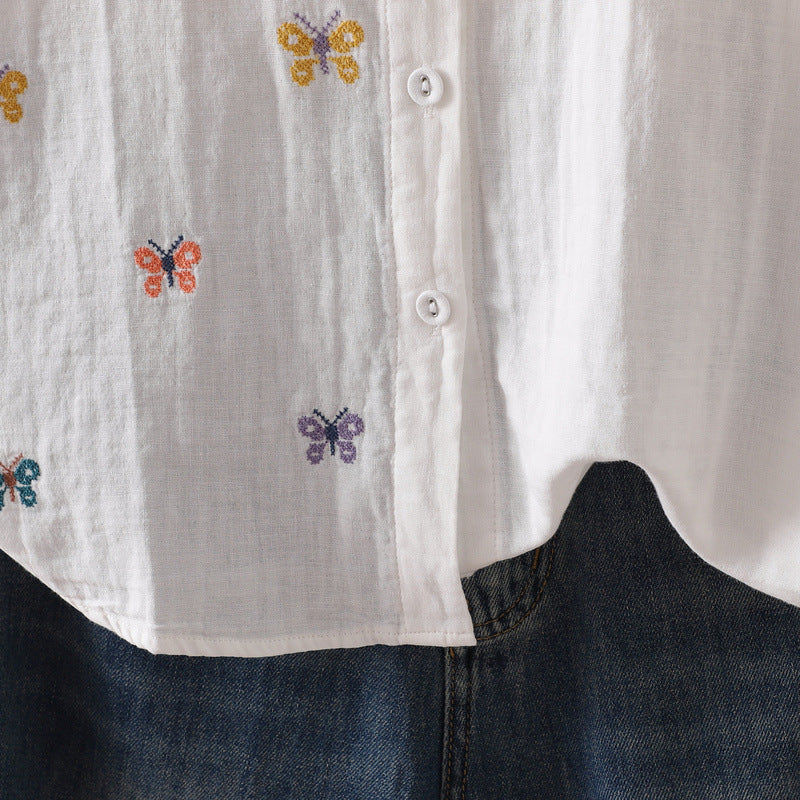 アニマル刺繍 シャツカラーブラウス