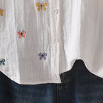 アニマル刺繍 シャツカラーブラウス
