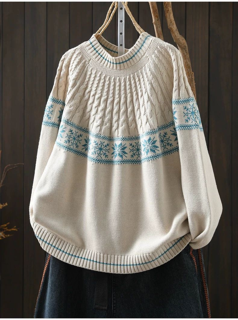 幾何学柄 クルーネックニットセーター