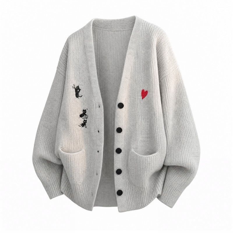 刺繍入り クルーネックニットカーディガン