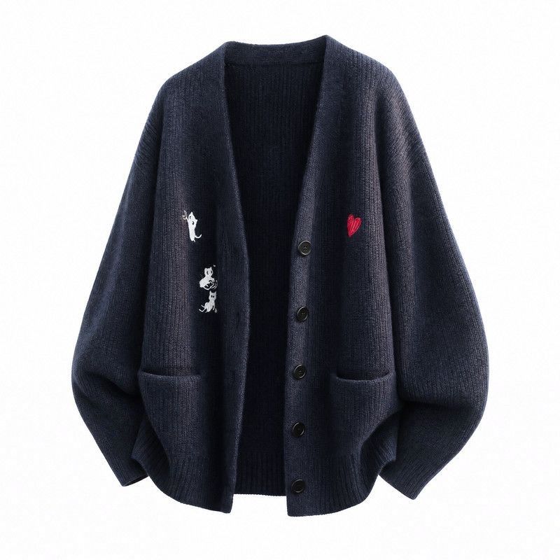 刺繍入り クルーネックニットカーディガン