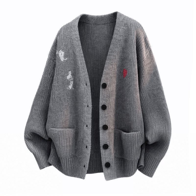 刺繍入り クルーネックニットカーディガン