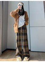 チェック柄 ストレートワイドパンツ 通常・裏起毛