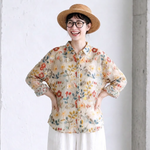 レトロ花柄 シャツカラーブラウス