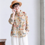 レトロ花柄 シャツカラーブラウス