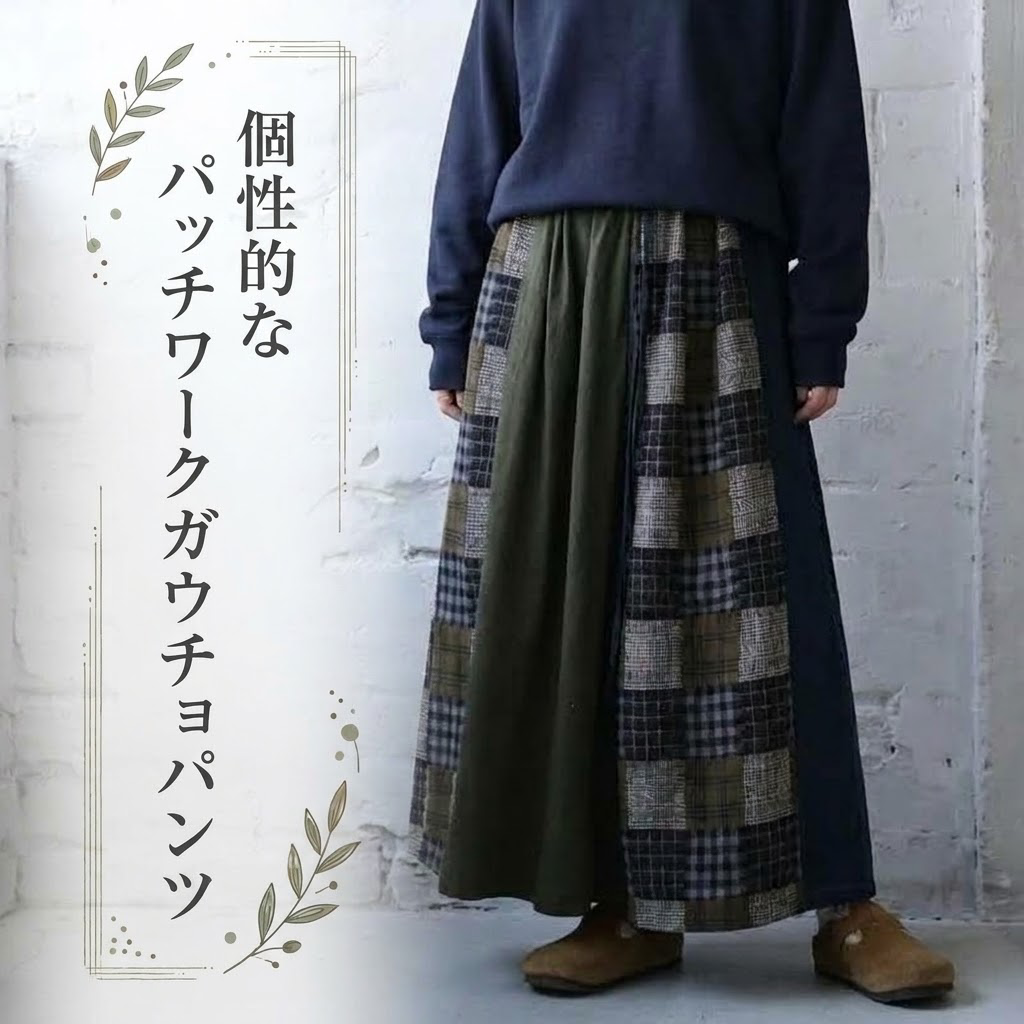 M-2XL 新品登場☆オススメ チェック柄 配色 切り替え 森ガール スリム効果 ガウチョパンツ-写真通り-2XL