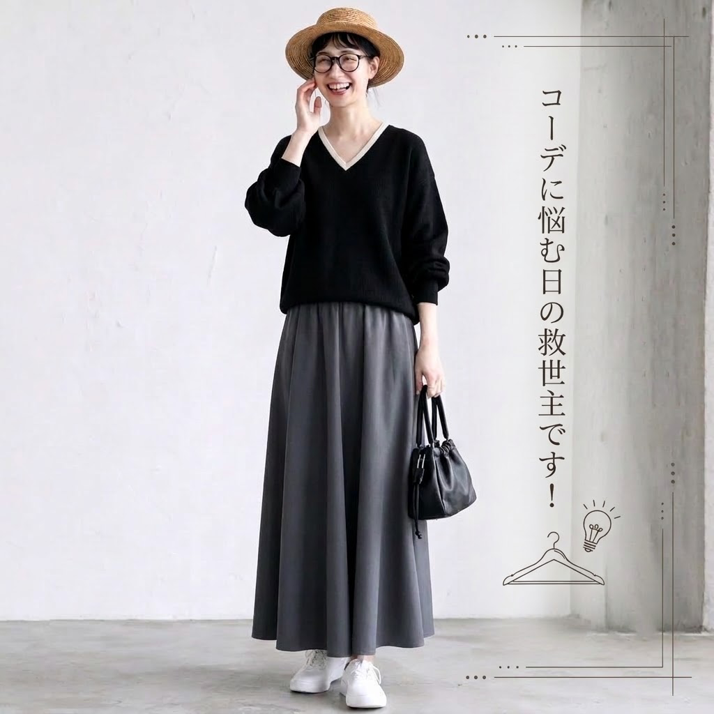 S-L 人気新品 配色 長袖 フェミニン Vネック トップス+Aライン スカート 2点セット-グレー-L