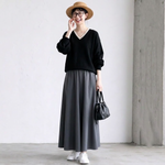 Vネックトップス×Aラインスカート 2点セット