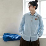アニマル刺繍 シャツカラーブラウス