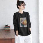 幾何学プリント クルーネック長袖Tシャツ