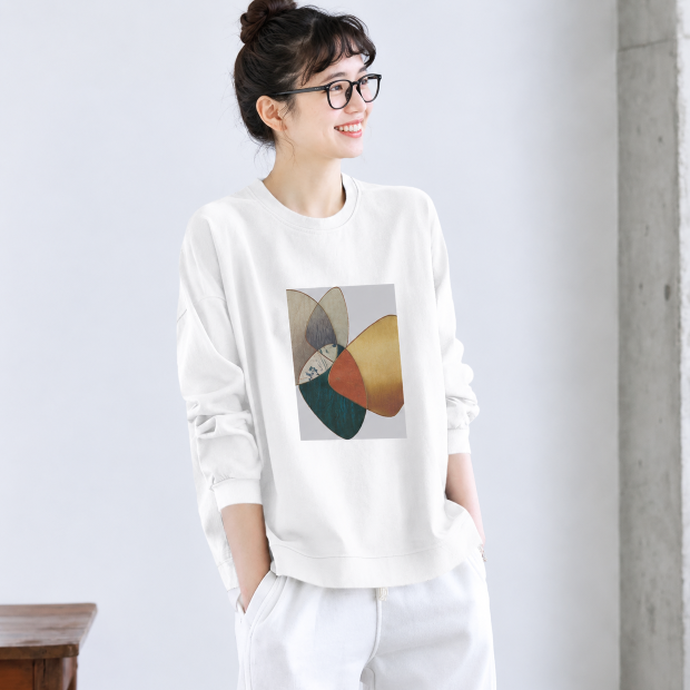 幾何学プリント クルーネック長袖Tシャツ