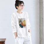 幾何学プリント クルーネック長袖Tシャツ