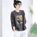 幾何学プリント クルーネック長袖Tシャツ