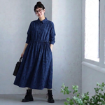 総柄プリント シャツカラーAラインワンピース