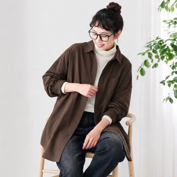 コーデュロイ ドロップショルダー長袖シャツ