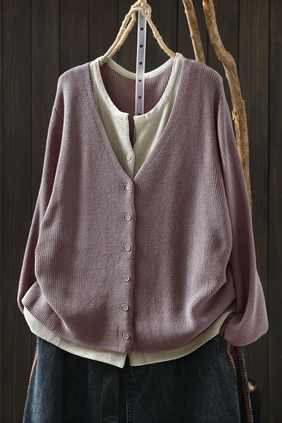 配色切り替え 長袖ニットトップス