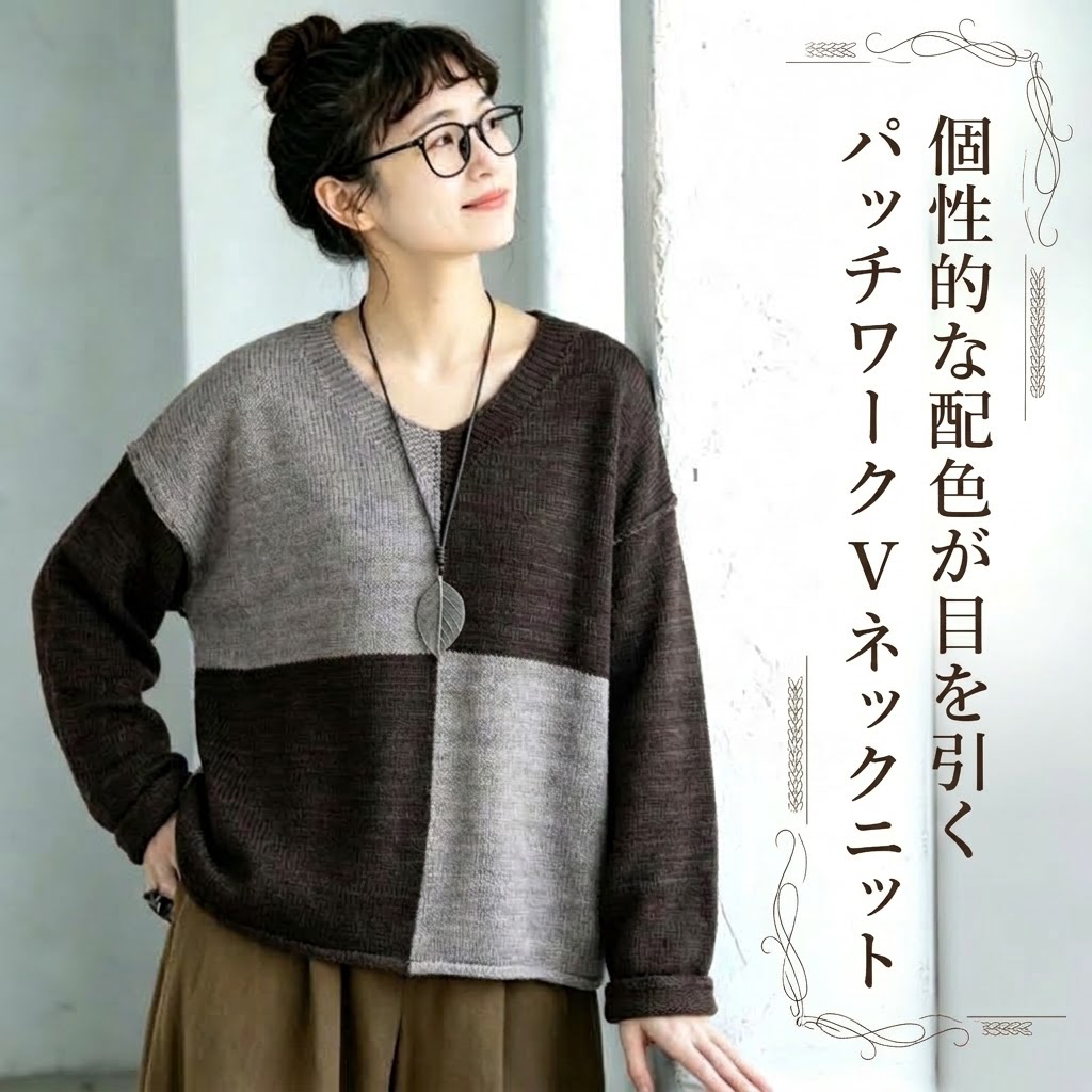 M-2XL 配色 チェック柄 ファッション ラウンドネック 長袖 ニットセーター-ブルー-2XL