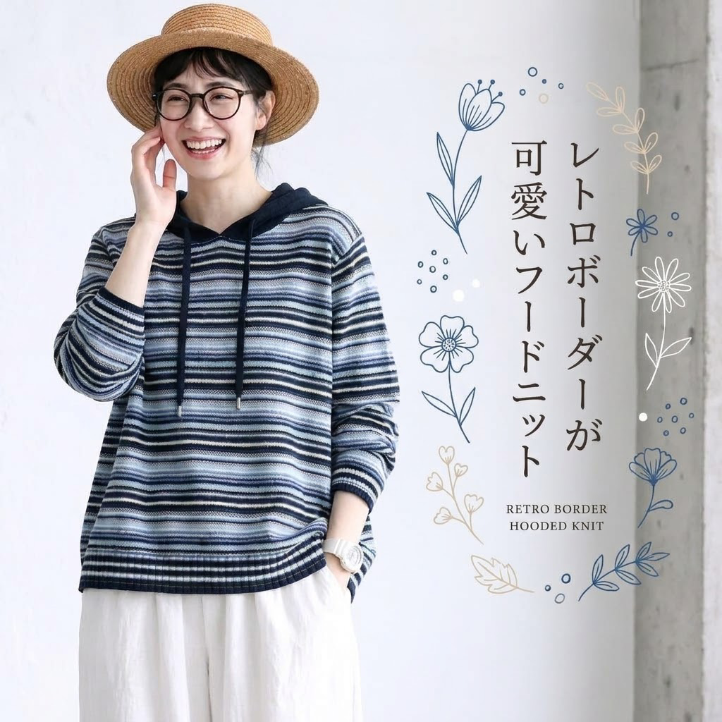 『今売れてます!』 長袖 スリム効果 森ガール フード付き ドローコード付き ニットセーター-イエロー-フリー