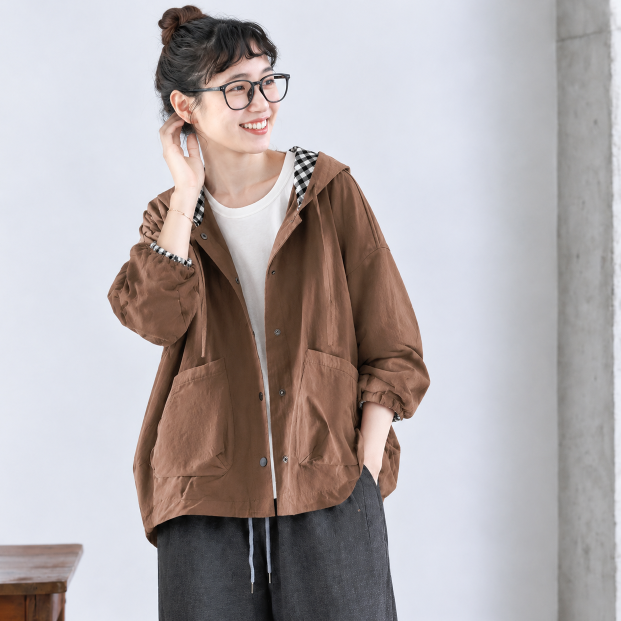 配色切り替え フード付きポケットジャケット