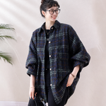チェック柄 ウール調 ミドル丈シャツジャケット