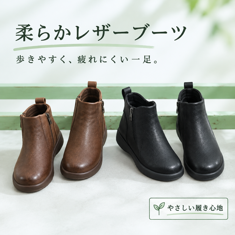 サイドファスナー 厚底ショートブーツ