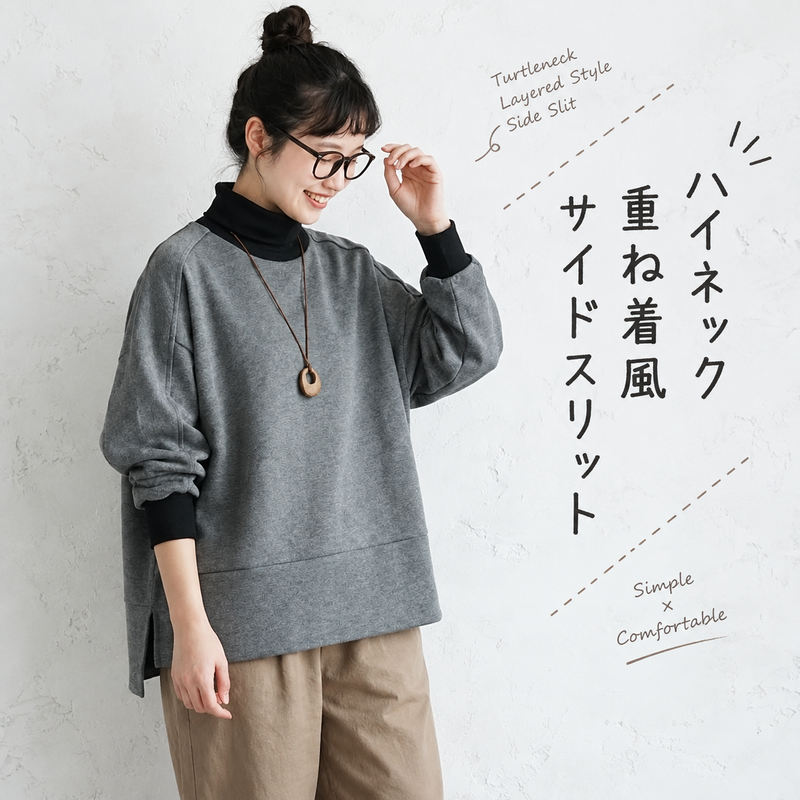 大きいサイズ対応｜ハイネック切替 ゆったりスウェット