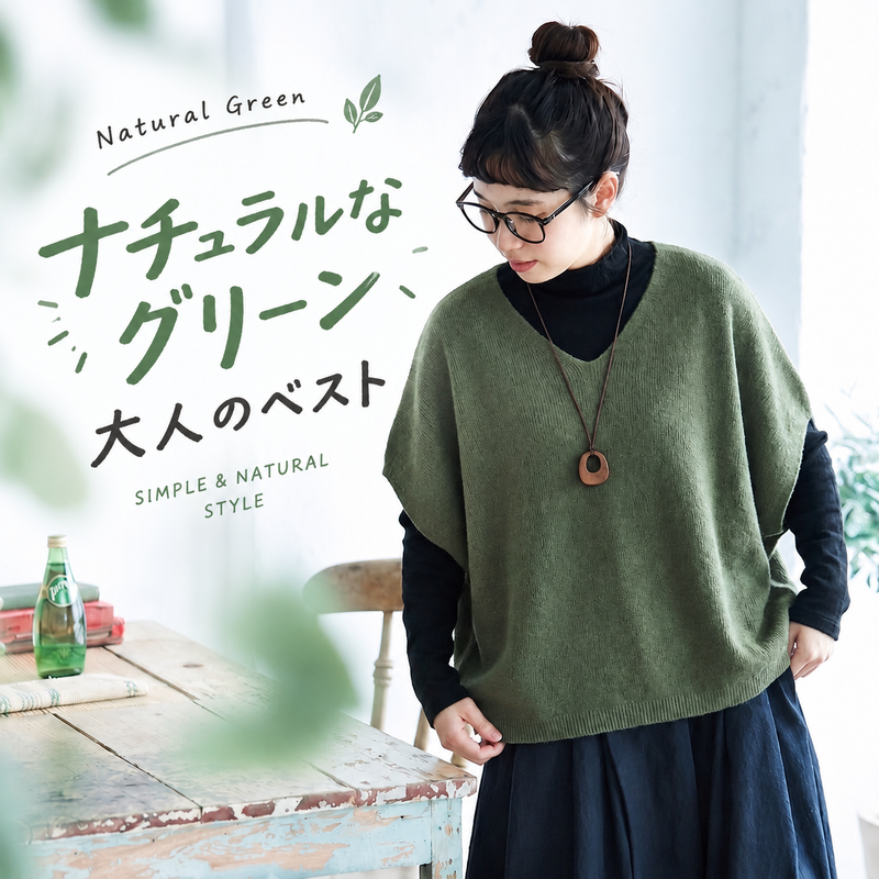 大きいサイズ対応｜Vネック ゆったりニットベスト