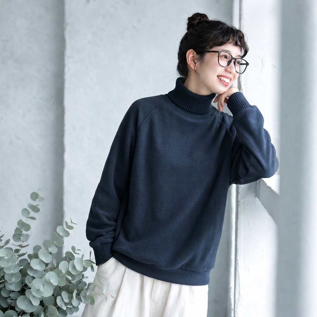 大きいサイズ対応｜重ね着風 ハイネックスウェット