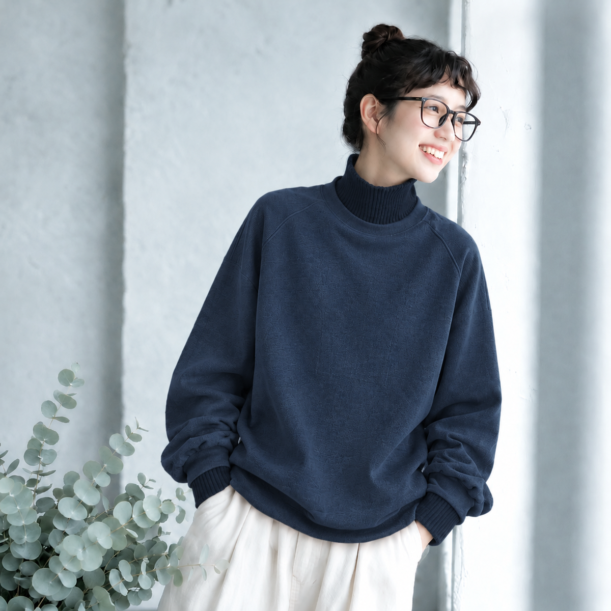 大きいサイズ対応｜重ね着風 ハイネックスウェット