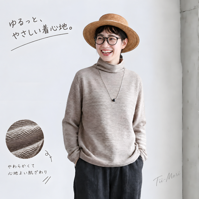 7色展開｜シャーリングネック ゆったり長袖ニット
