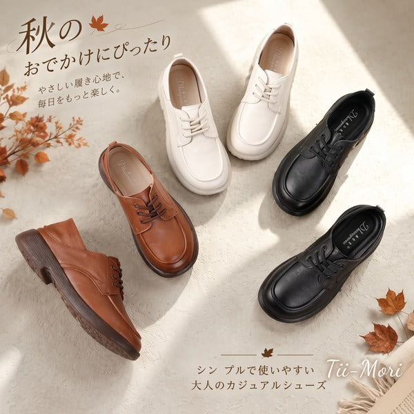 3色展開｜レザー調 ラウンドトゥフラットシューズ