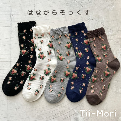 5色展開 フラワー柄フリルソックス