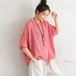 ラクに着られる S～4XL 綿麻 大人ナチュラル 心地よい 五分袖 ドルマンスリーブ Tシャツ