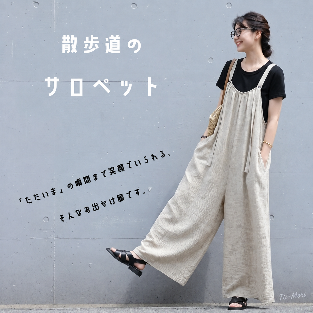 綿麻 ワイドシルエット サロペット M-4XL