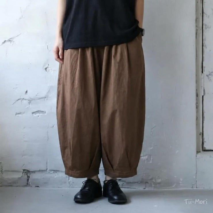 綿麻 無地 アンクル丈（9分丈） ハイウエスト レトロ ガウチョパンツ